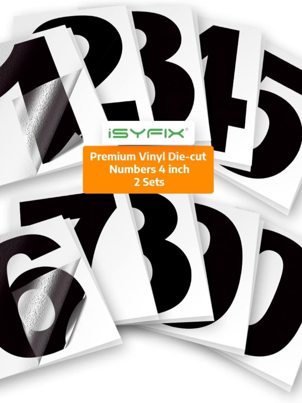 Black Vinyl Numbers Stickers,4 Inch Self Adhesive 2 Sets,Premium Decal Die Cut a
